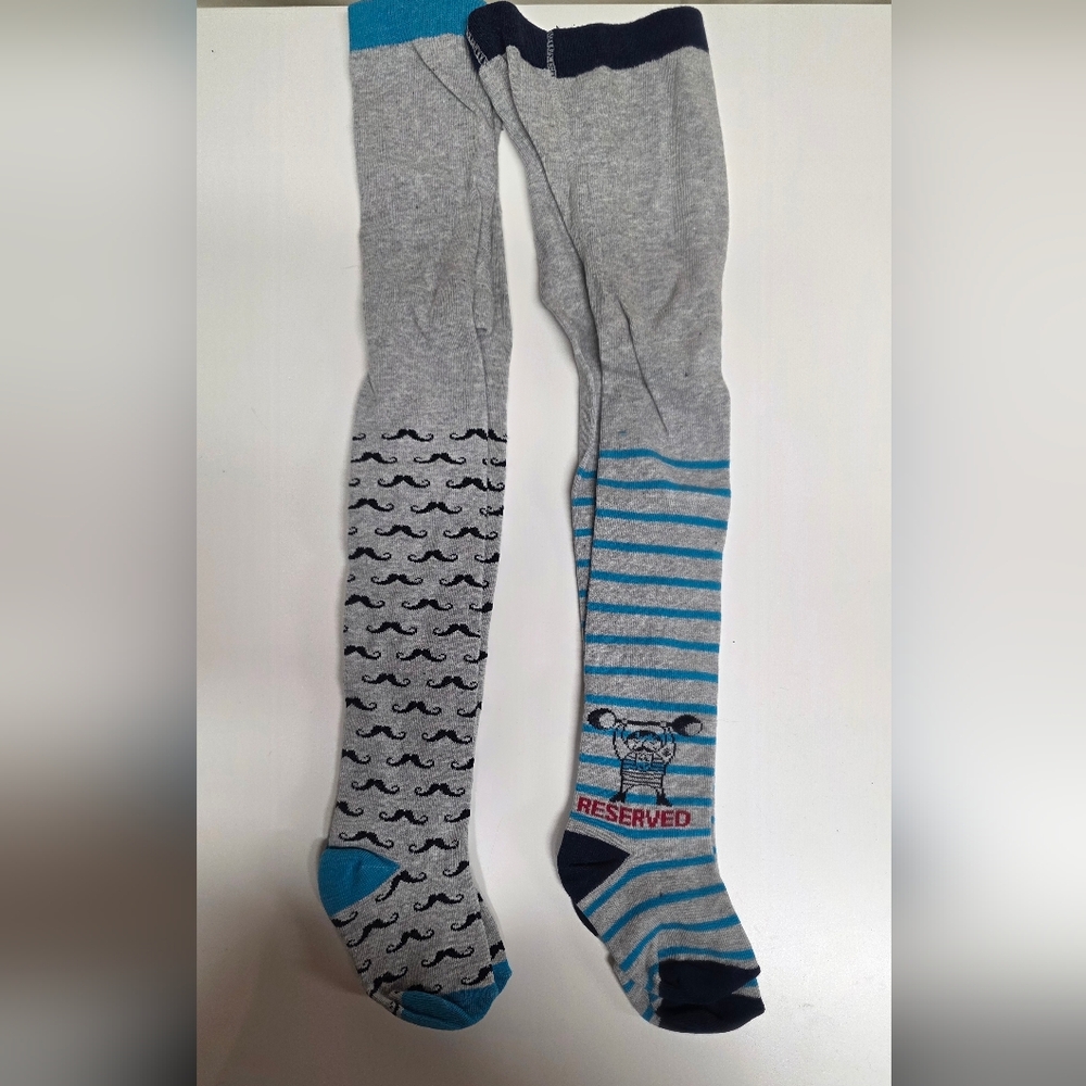 Reserved Kids 2 Pairs Patterned Tights Mustache Stripes 92 Cm Or 24M  New
